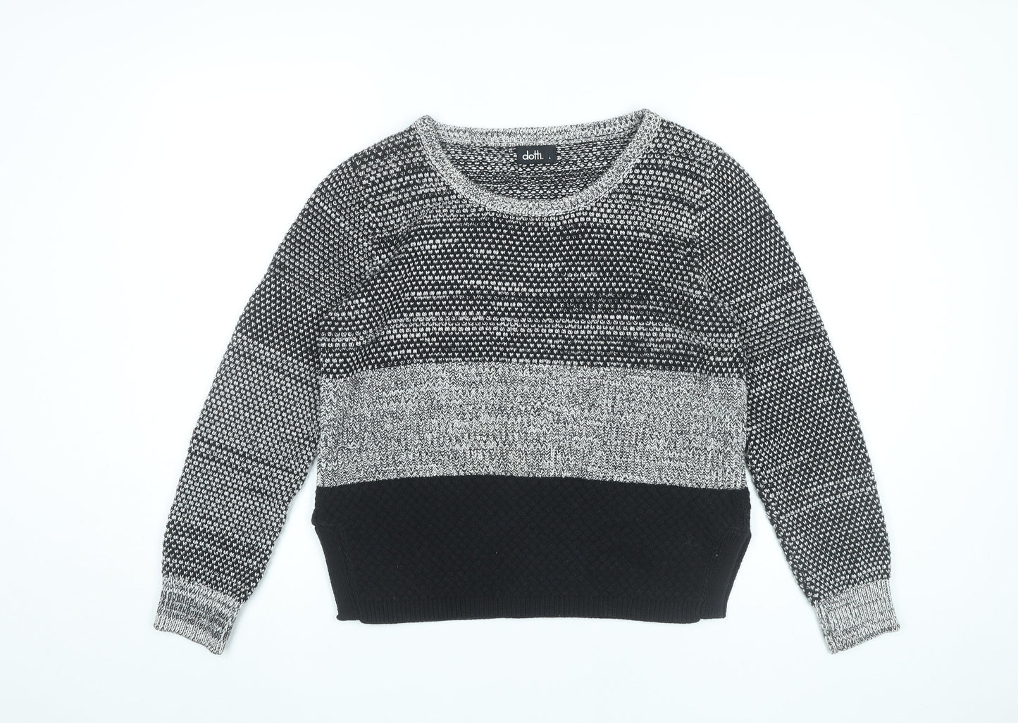 Dotti Women’s Grey Knit Jumper Size L Scoop Neck Long Sleeve Pullover