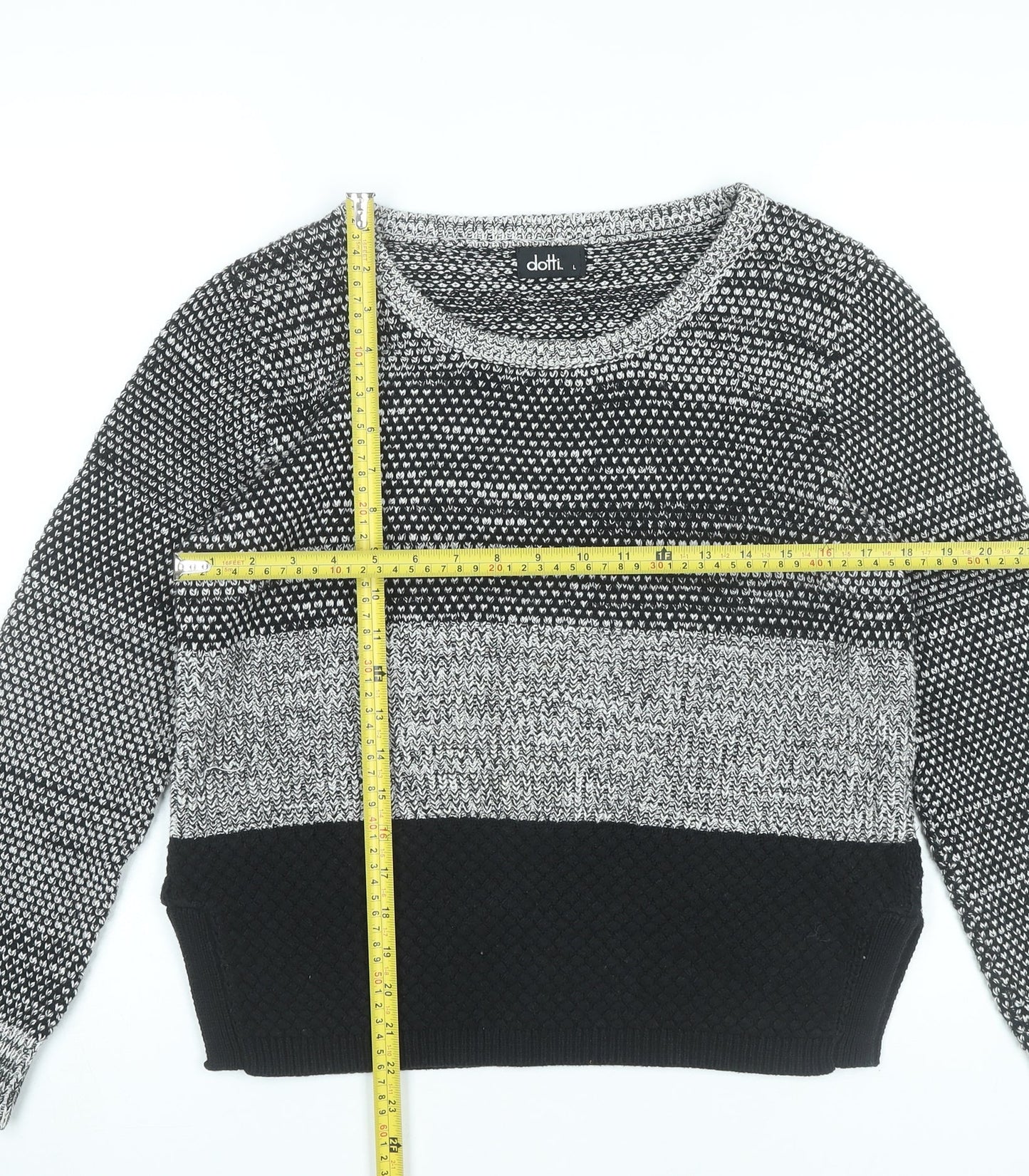 Dotti Women’s Grey Knit Jumper Size L Scoop Neck Long Sleeve Pullover