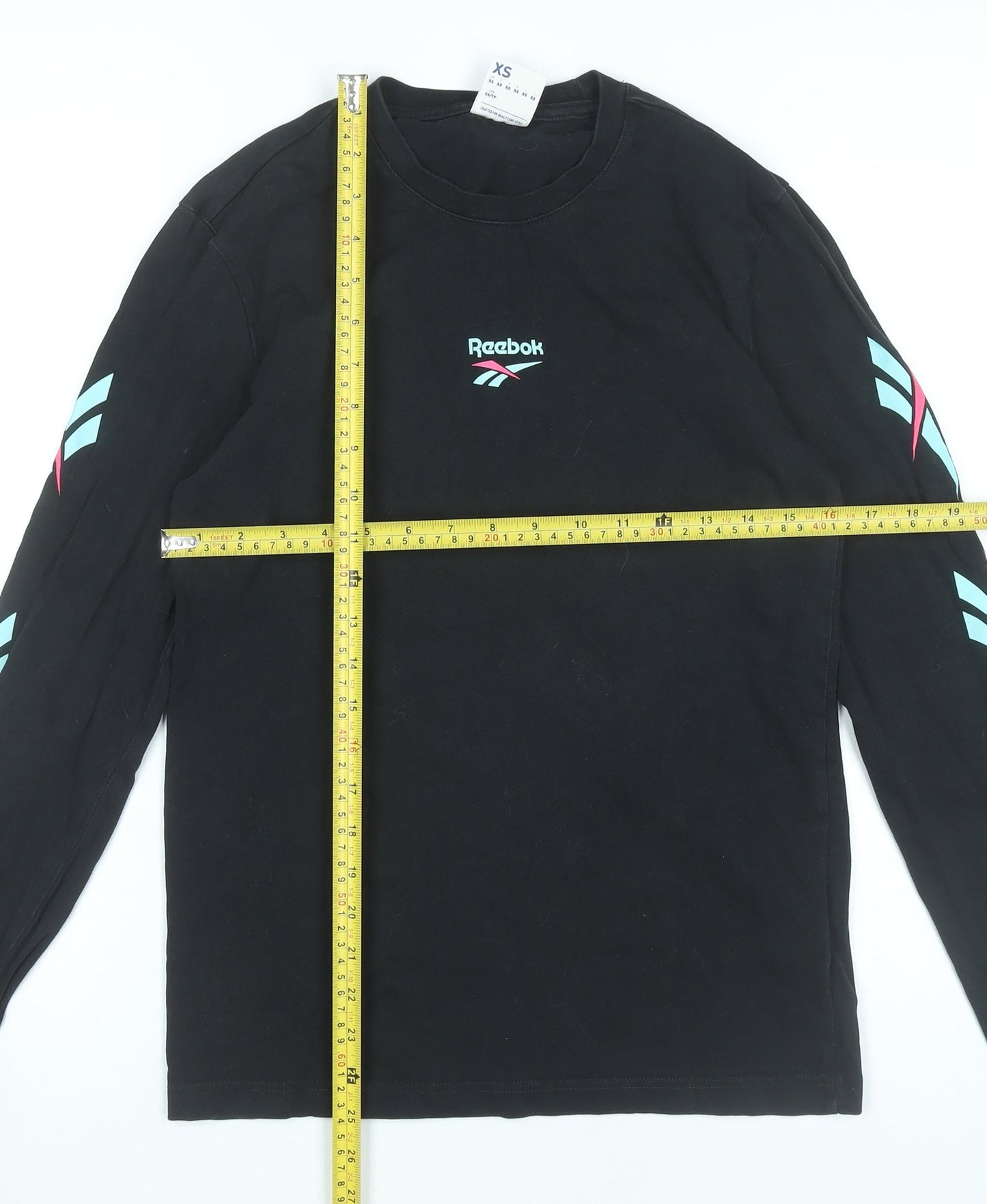 Reebok Womens Black XS Long Sleeve Crew Neck Cotton T-Shirt