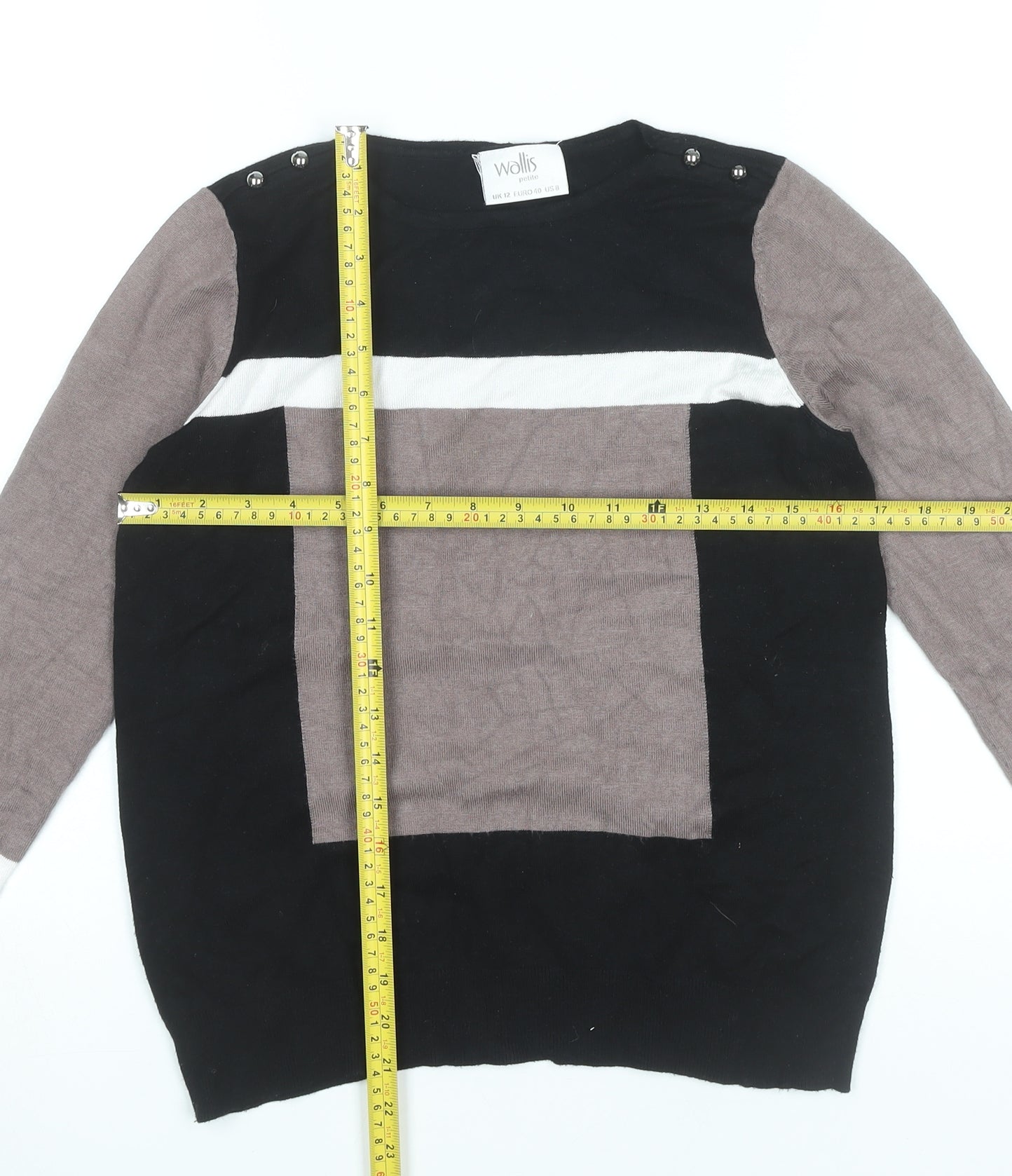 Wallis Women’s Black Grey White Pullover Jumper UK 12 Crew Neck