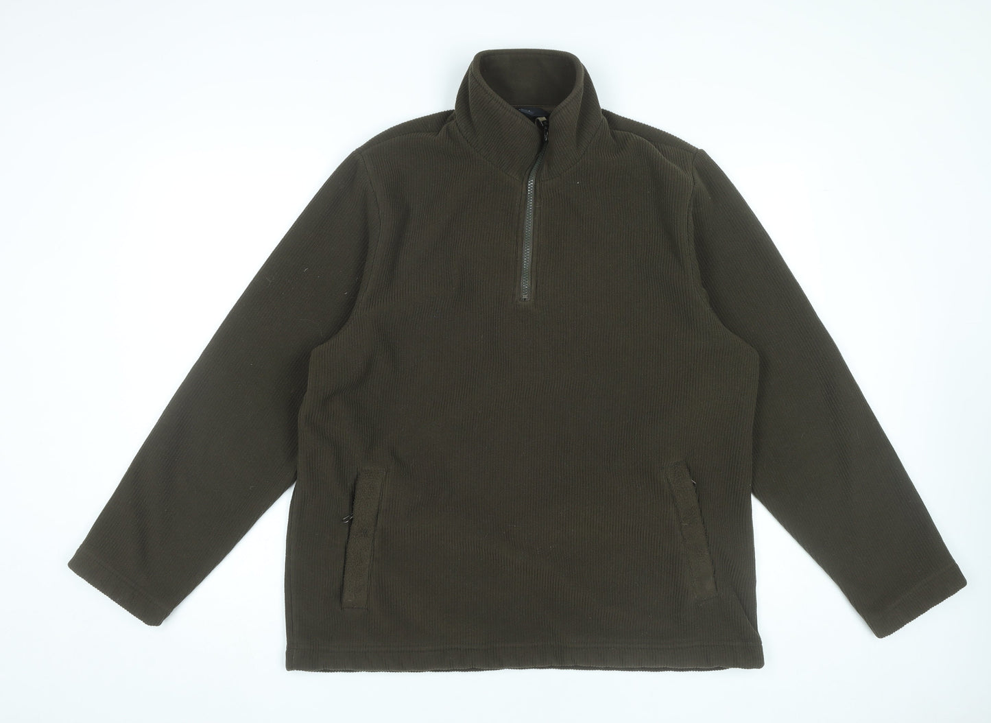 TCM Mens Brown Fleece 1/4 Zip Pullover Sweatshirt Size L