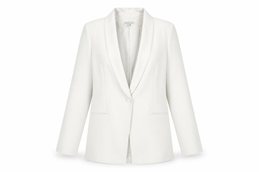H&M Women Ivory Shawl Collar One Button Blazer Jacket L