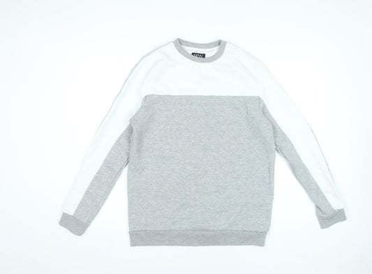 BoohooMAN Mens Grey White Logo Sweatshirt Pullover Medium