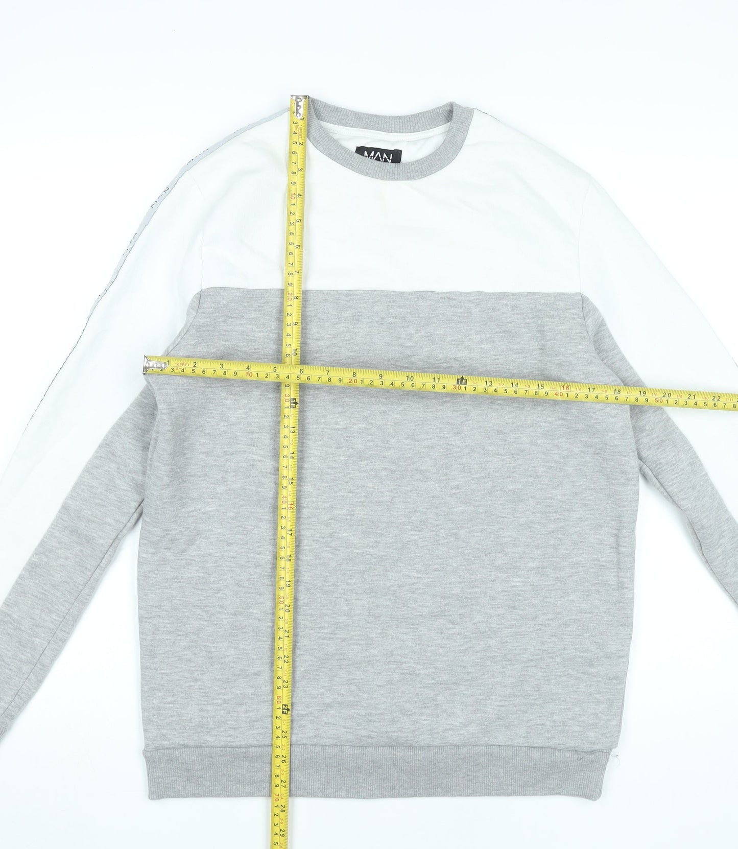BoohooMAN Mens Grey White Logo Sweatshirt Pullover Medium