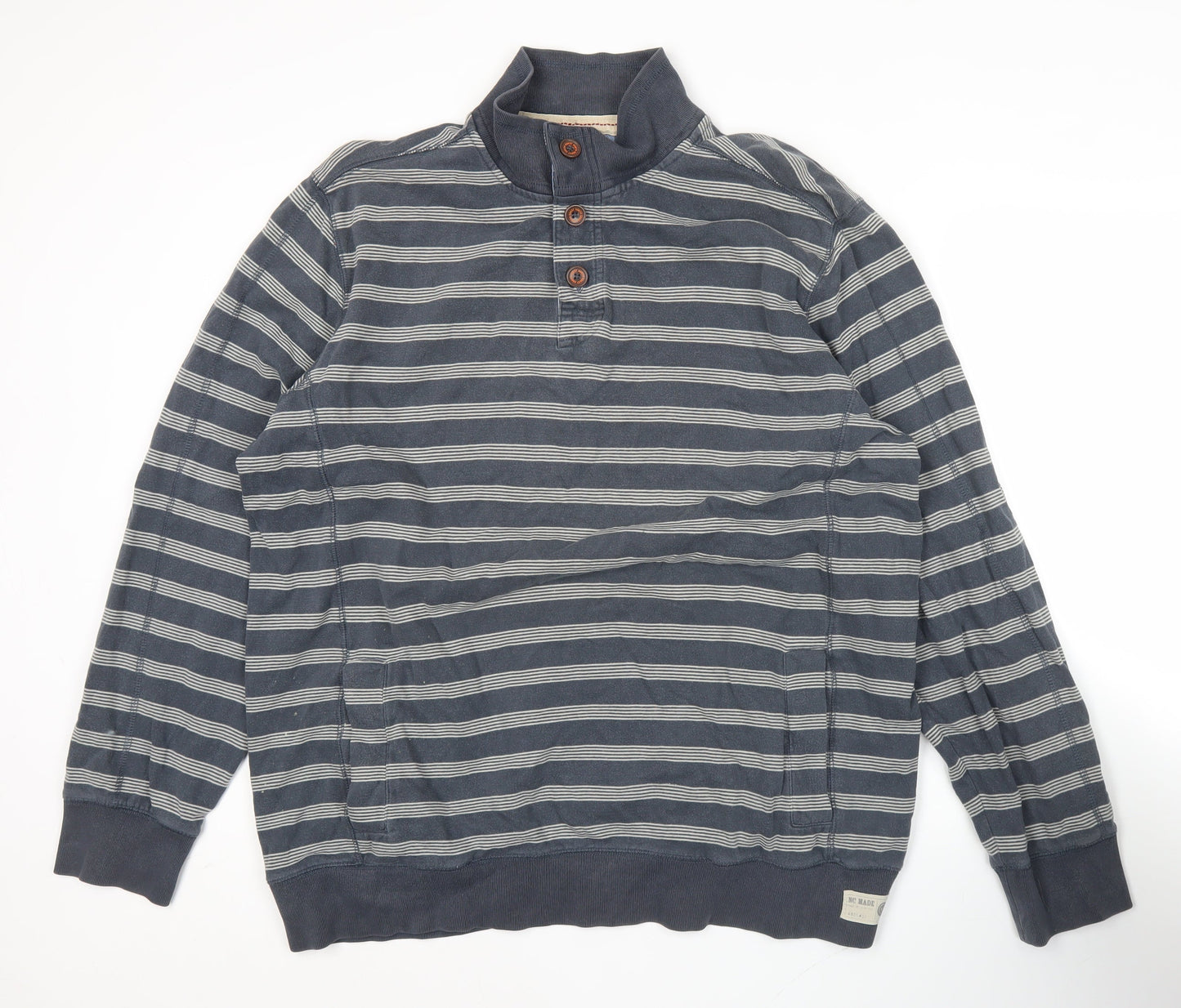 Marks and Spencer Mens Blue XL Henley Sweatshirt Striped Cotton