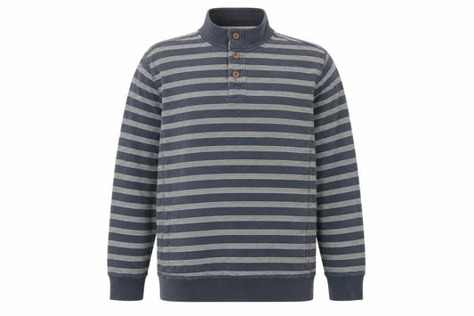 Marks & Spencer Mens Blue XL Henley Sweatshirt Striped Cotton