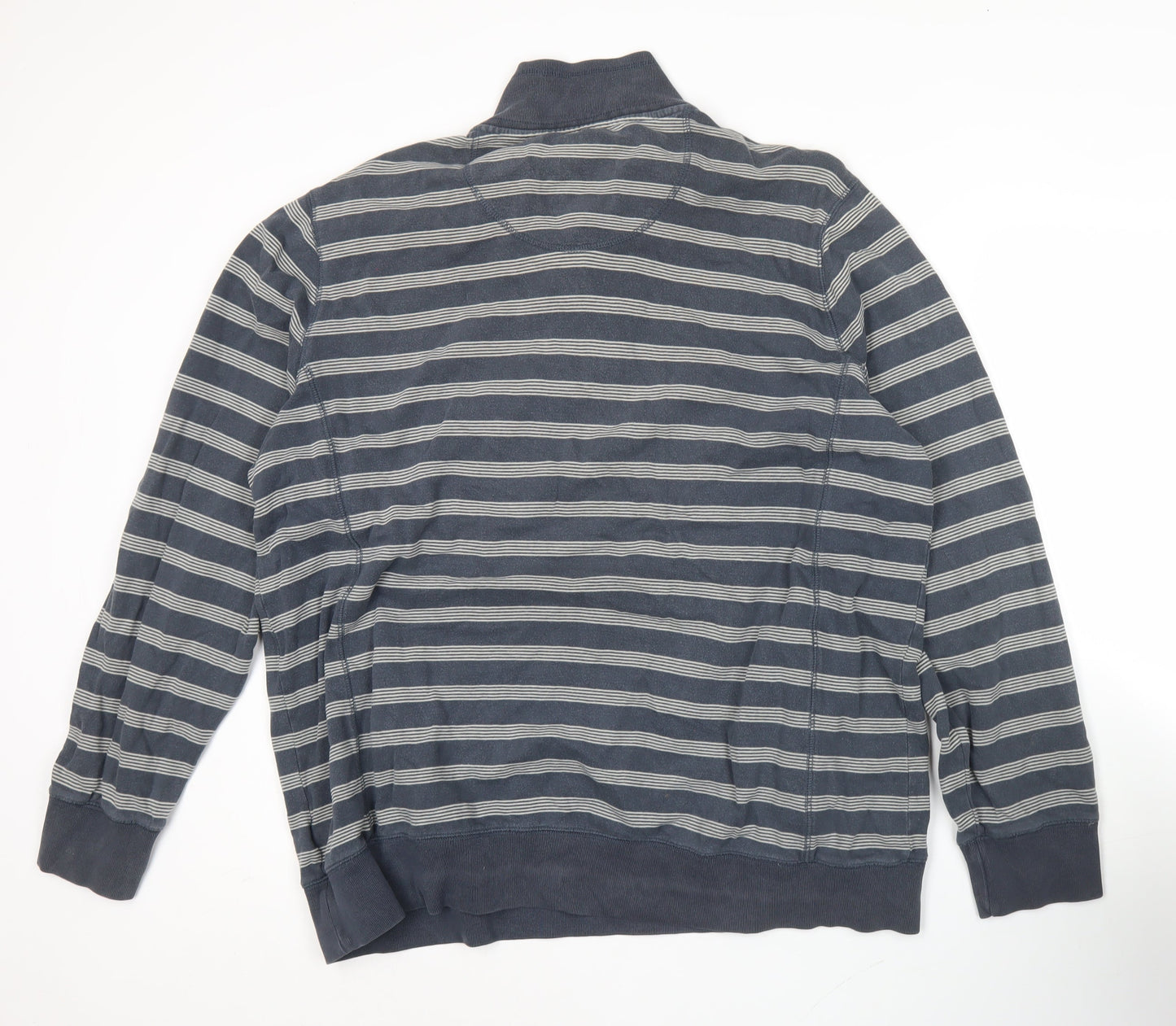 Marks and Spencer Mens Blue XL Henley Sweatshirt Striped Cotton