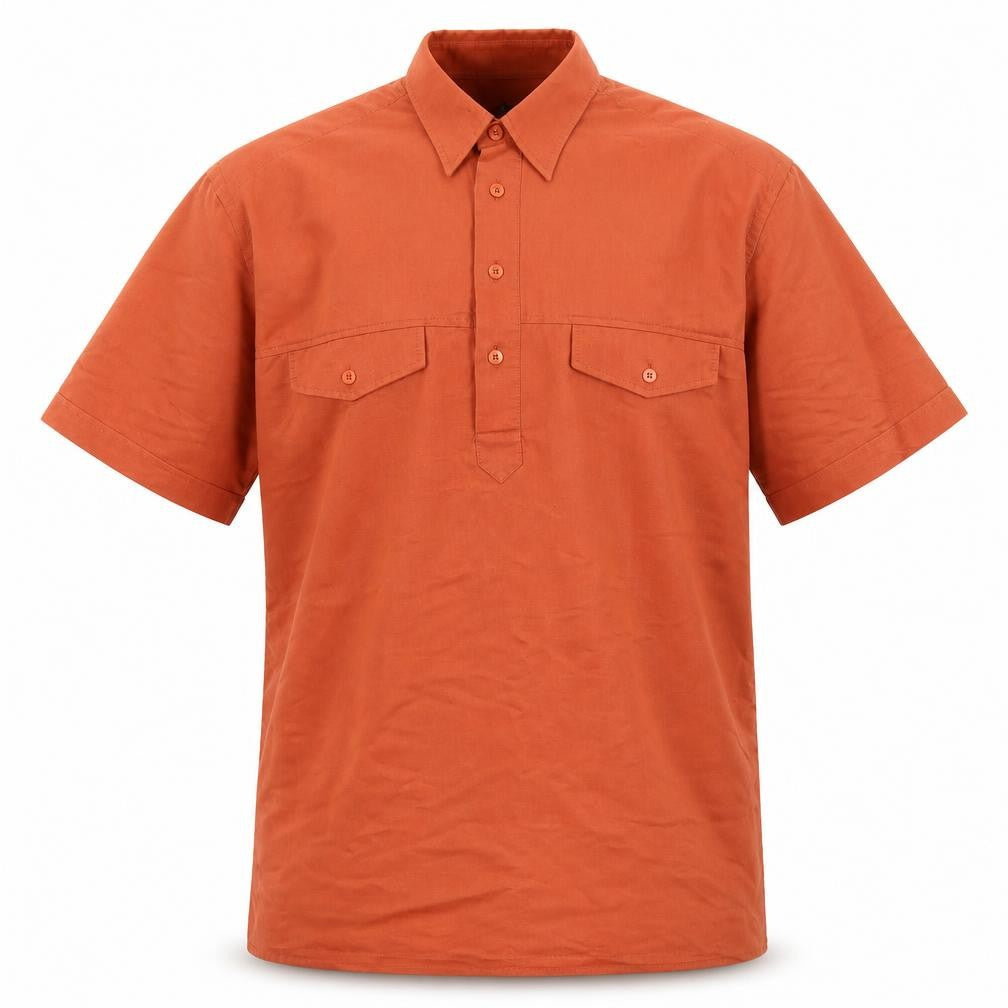 BHS Men's Orange Short Sleeve Button-Up Shirt M 38-40in Chest Viscose Blend