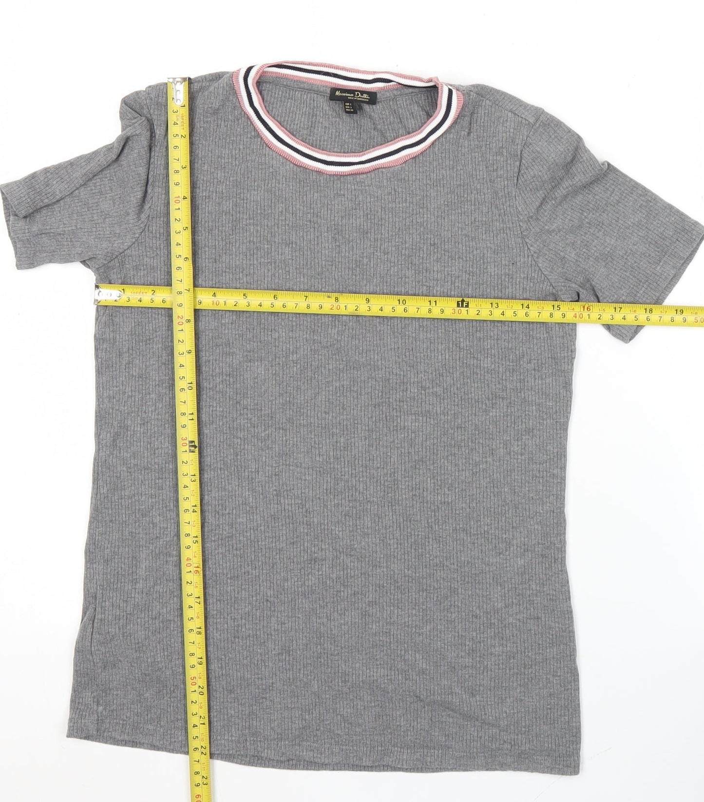 Massimo Dutti Women’s Grey Ringer T-Shirt Short Sleeve Size S