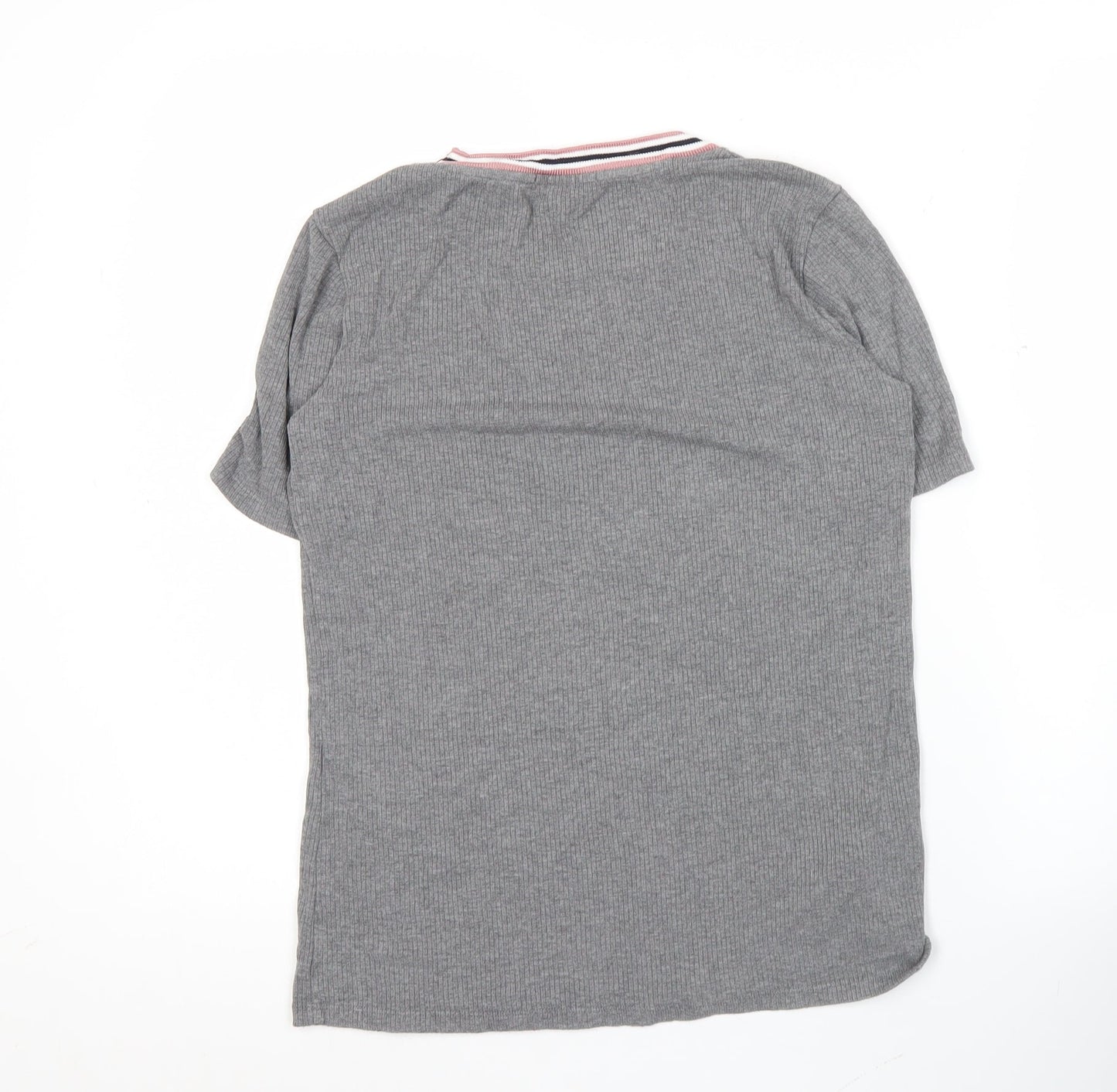 Massimo Dutti Women’s Grey Ringer T-Shirt Short Sleeve Size S