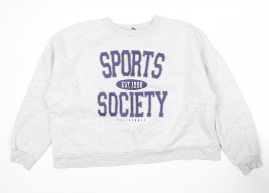 ASOS Womens Grey Graphic Logo Sports Sweatshirt Size 18 Pullover Crew Neck