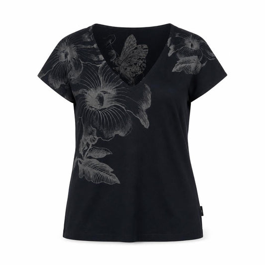 Jasper Conran Women’s Black Floral V-Neck Cotton T-Shirt XL
