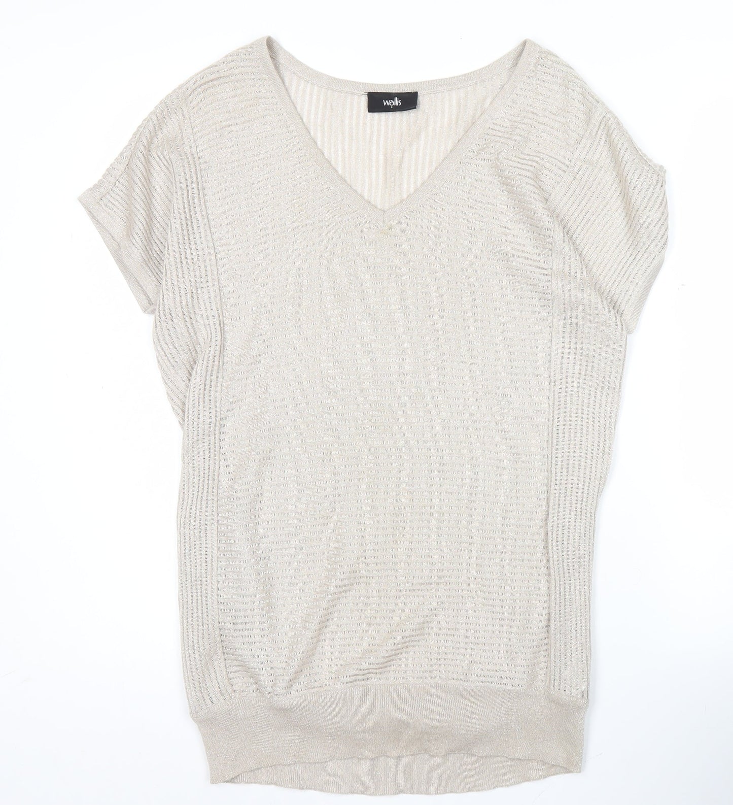 Wallis Women’s Beige Glitter V-Neck Knit Blouse Size S