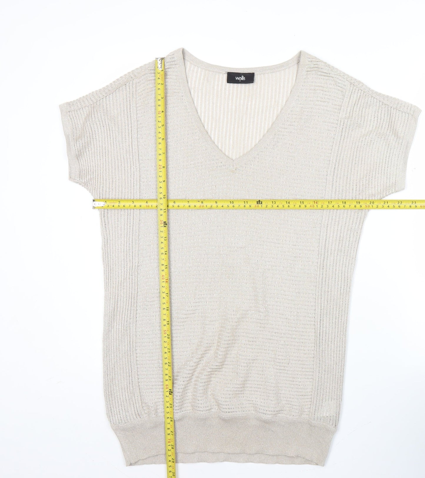 Wallis Women’s Beige Glitter V-Neck Knit Blouse Size S