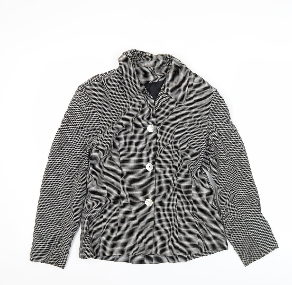 Richards Womens Black Petites Size 8 Checked Three-Button Suit Jacket