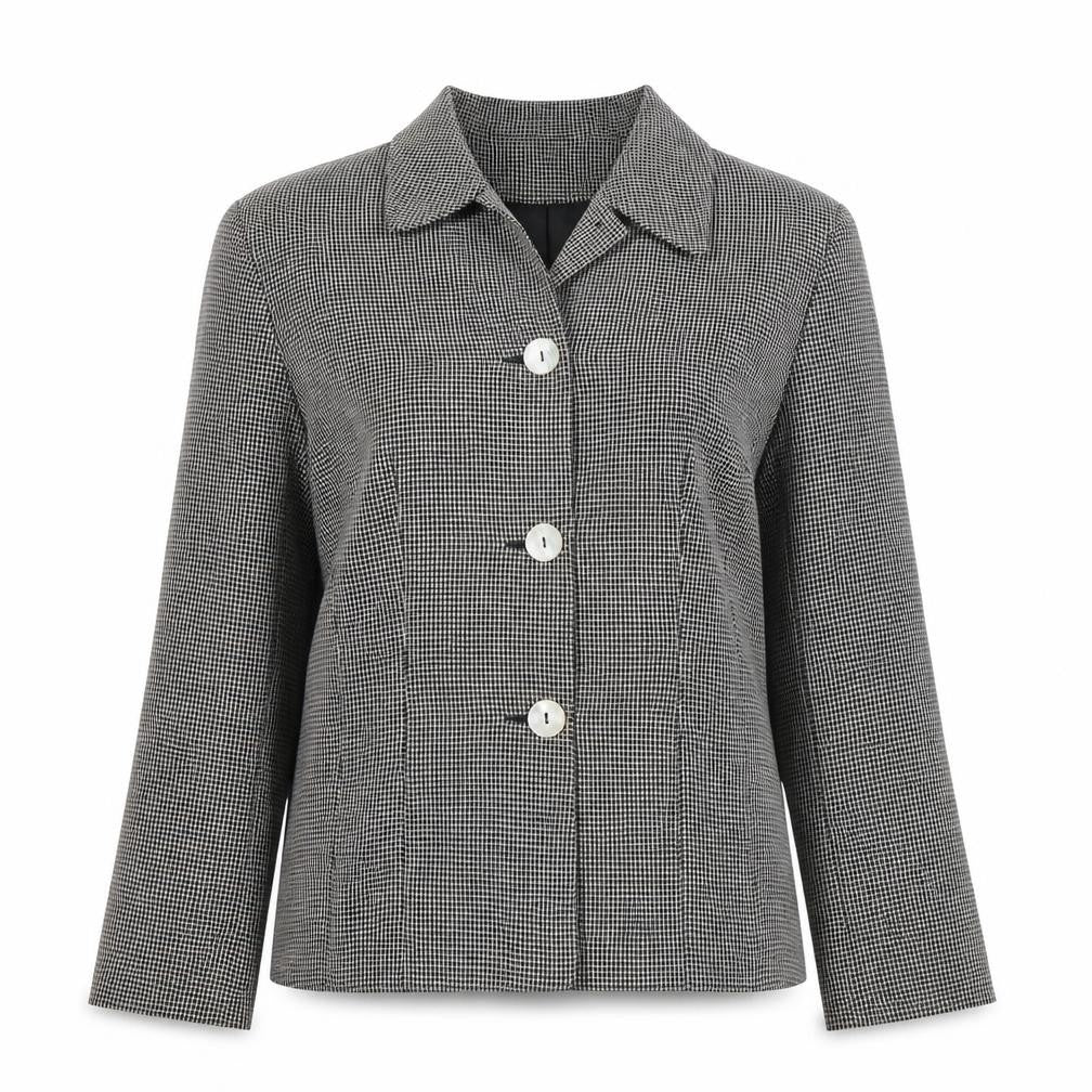 Richards Womens Black Petites Size 8 Checked Three-Button Suit Jacket