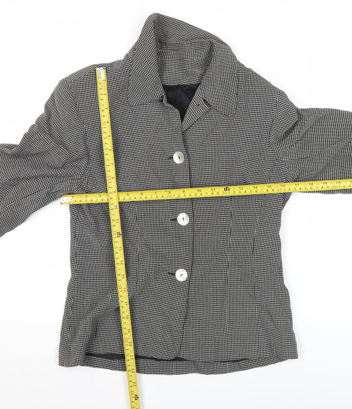 Richards Womens Black Petites Size 8 Checked Three-Button Suit Jacket