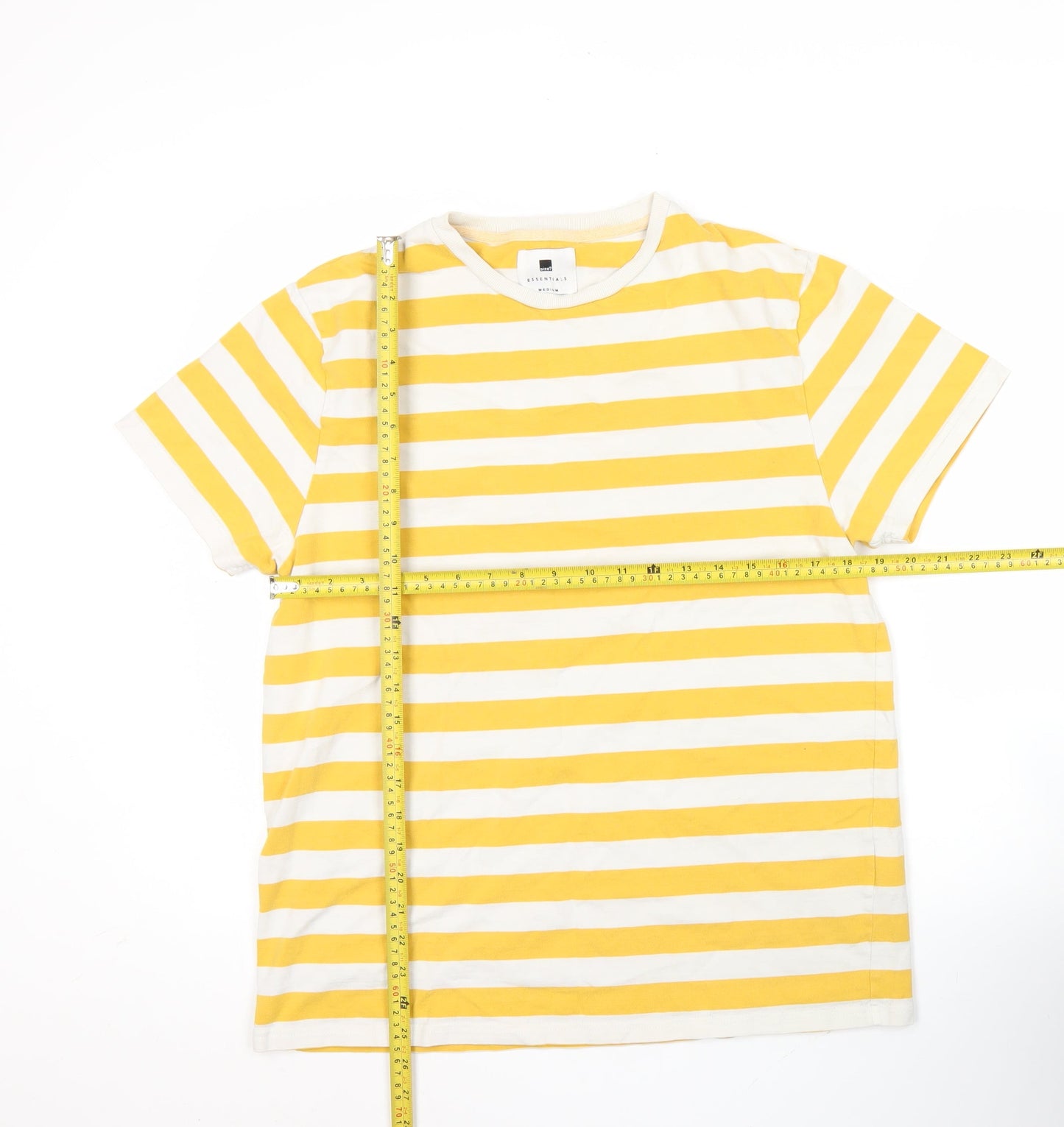 size? Essentials Men's Yellow White Striped T-Shirt Medium