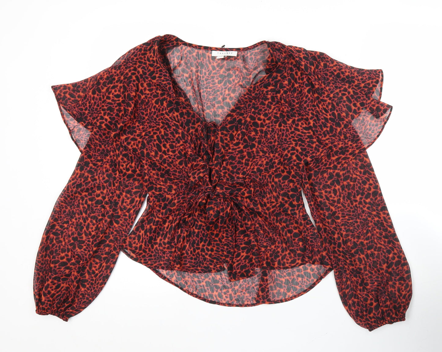 Topshop Women’s Red Animal Print Chiffon Wrap Blouse UK 8