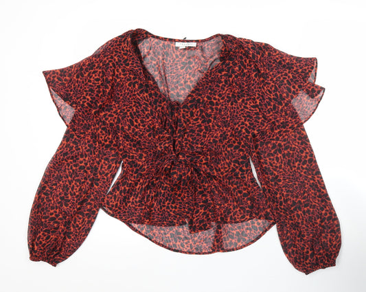 Topshop Women’s Red Animal Print Chiffon Wrap Blouse UK 8