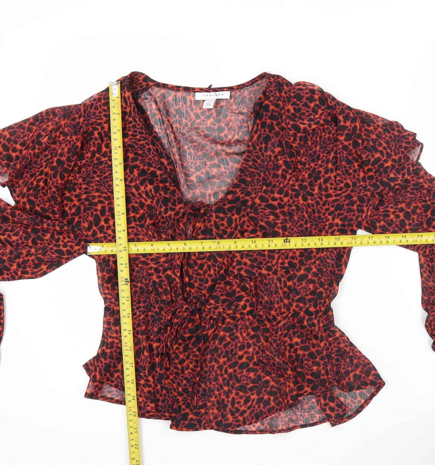 Topshop Women’s Red Animal Print Chiffon Wrap Blouse UK 8