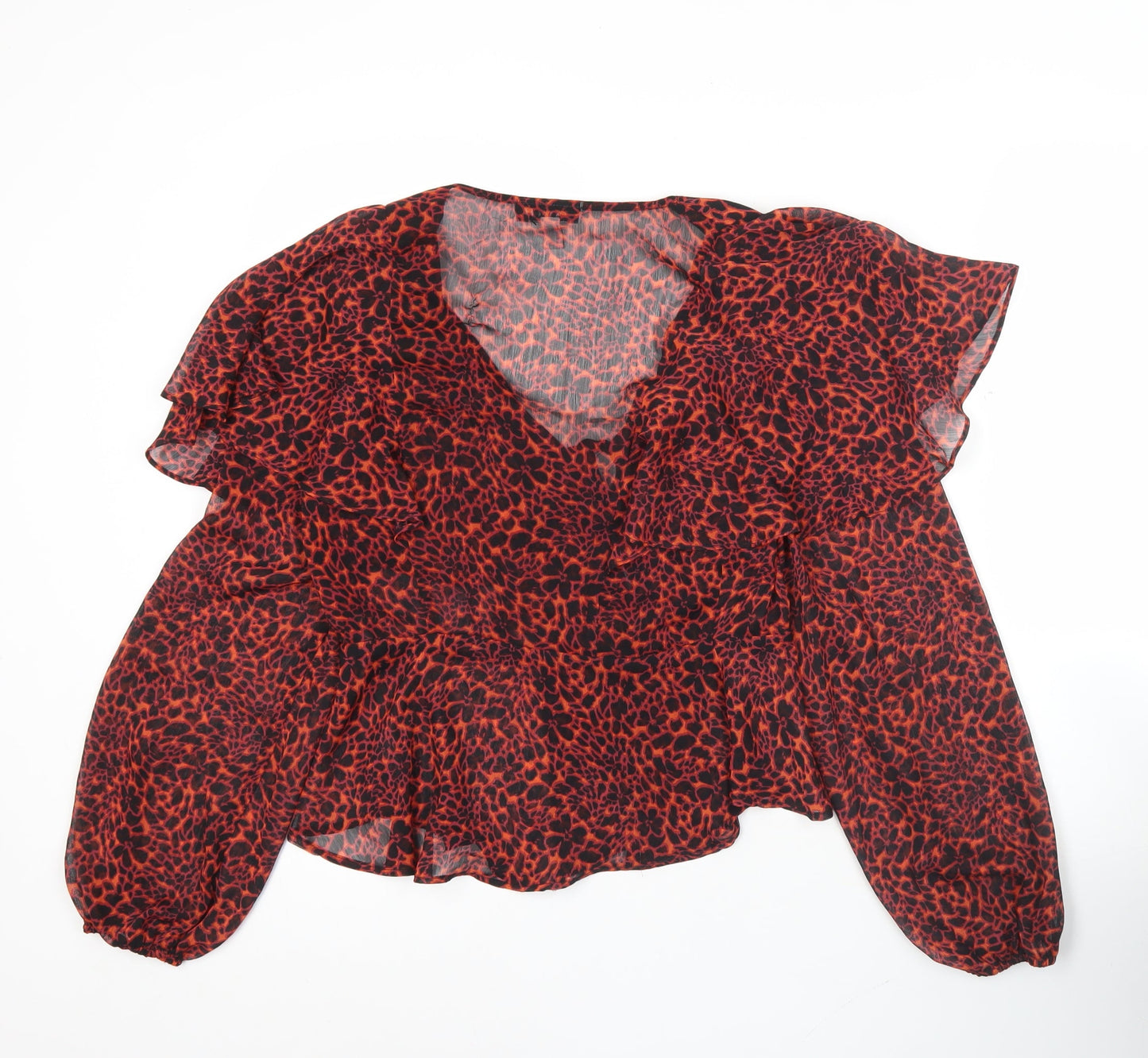 Topshop Women’s Red Animal Print Chiffon Wrap Blouse UK 8