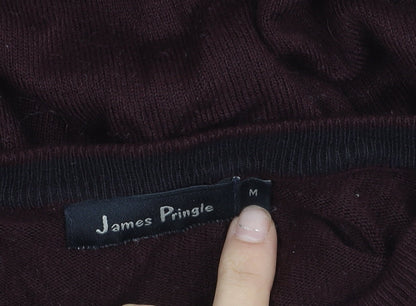 James Pringle Men's Brown M V-Neck Acrylic Pullover Jumper