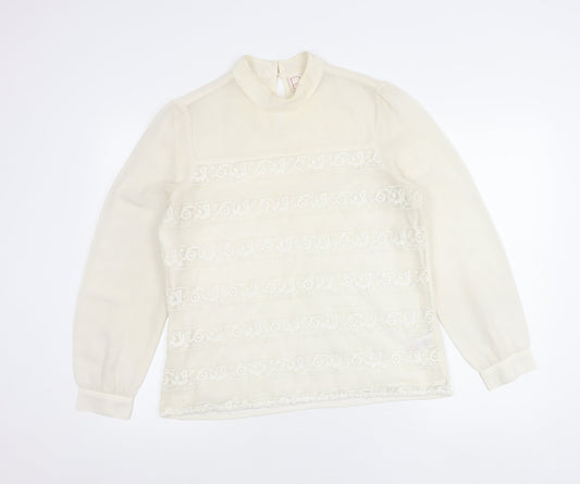 Next Women’s Ivory Petite Blouse Size 14 Mock Neck Lace Detail