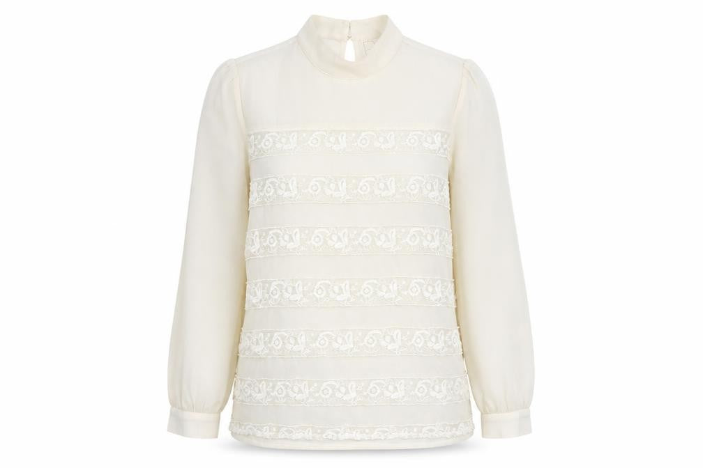 Next Women’s Ivory Petite Blouse Size 14 Mock Neck Lace Detail