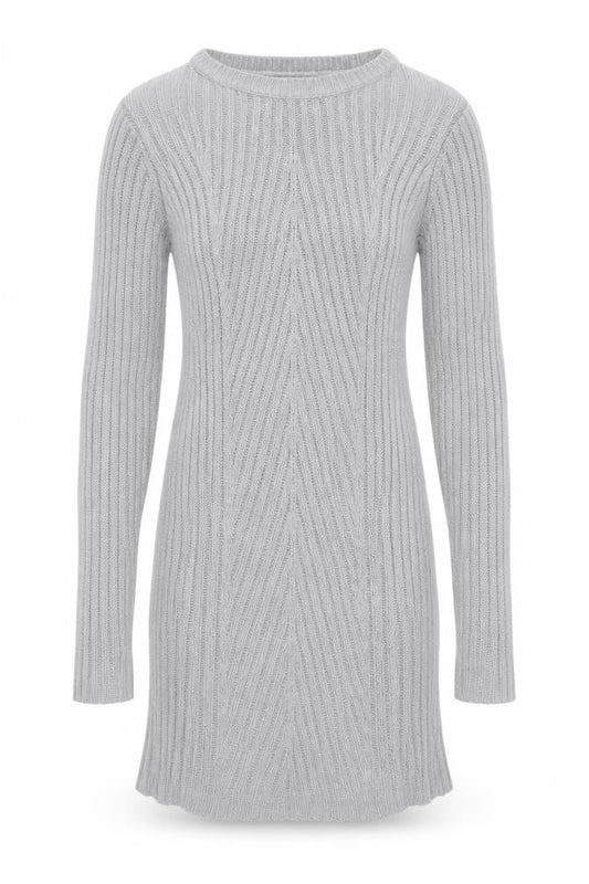 Brave Soul Womens Grey Knit Tunic Jumper Size M 14 Crew Neck Long Sleeve