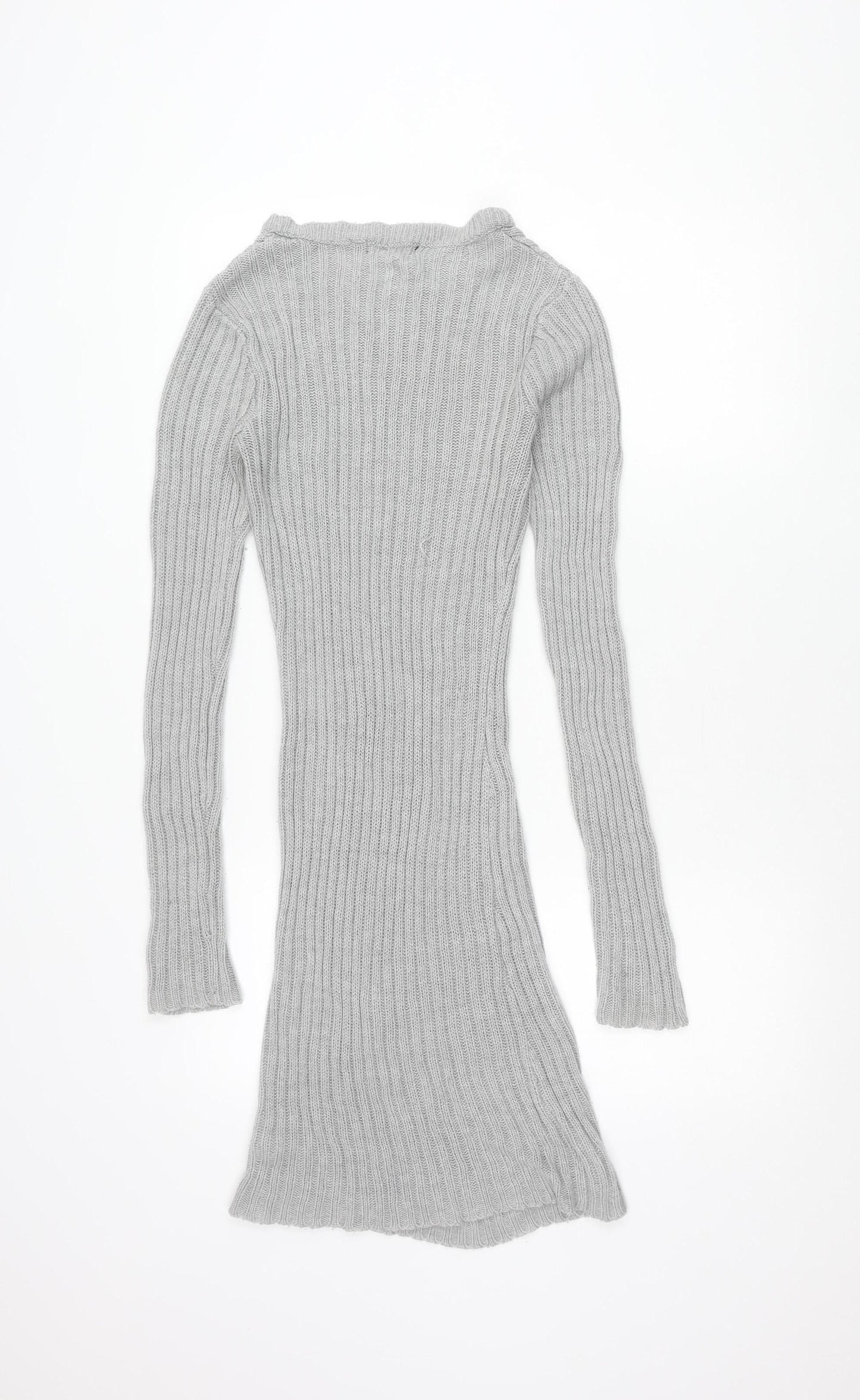 Brave Soul Womens Grey Knit Tunic Jumper Size M 14 Crew Neck Long Sleeve