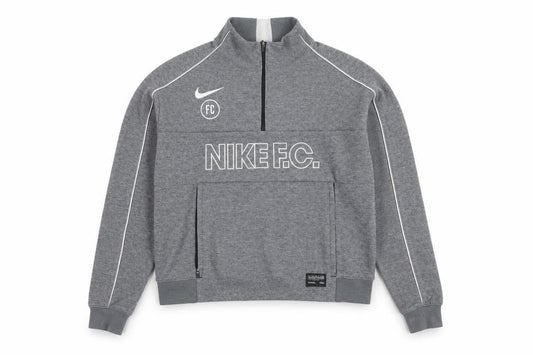 Front view of Nike boys’ grey xs dri-fit half zip sweatshirt football training top