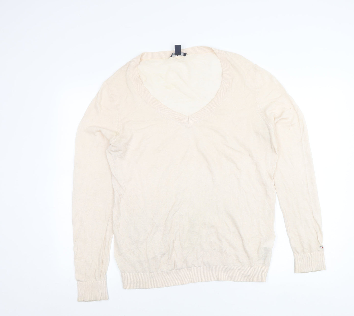 Tommy Hilfiger Women’s Beige XL V-Neck Cotton Silk Jumper