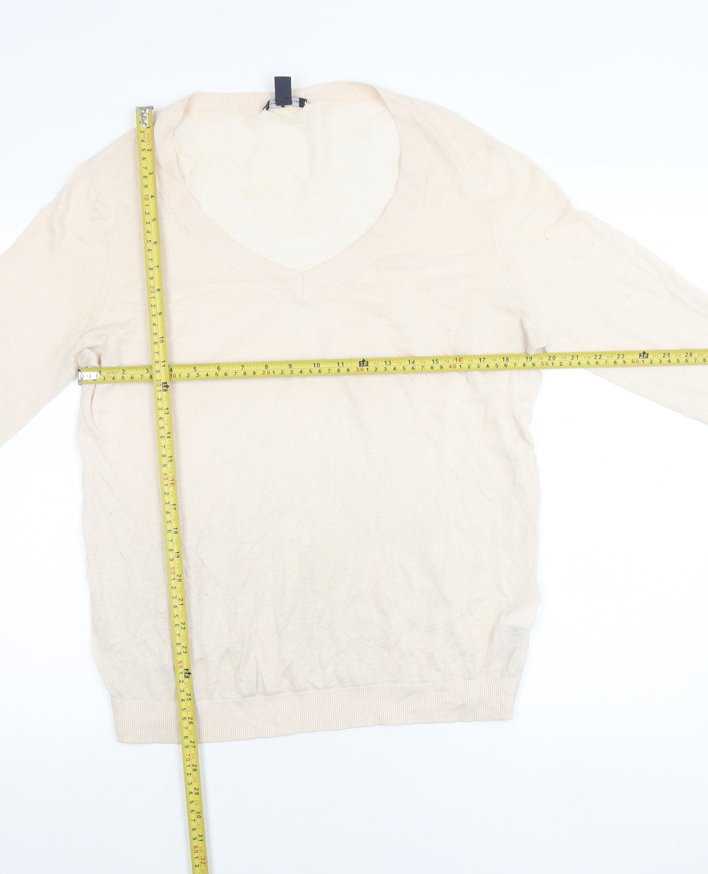 Tommy Hilfiger Women’s Beige XL V-Neck Cotton Silk Jumper