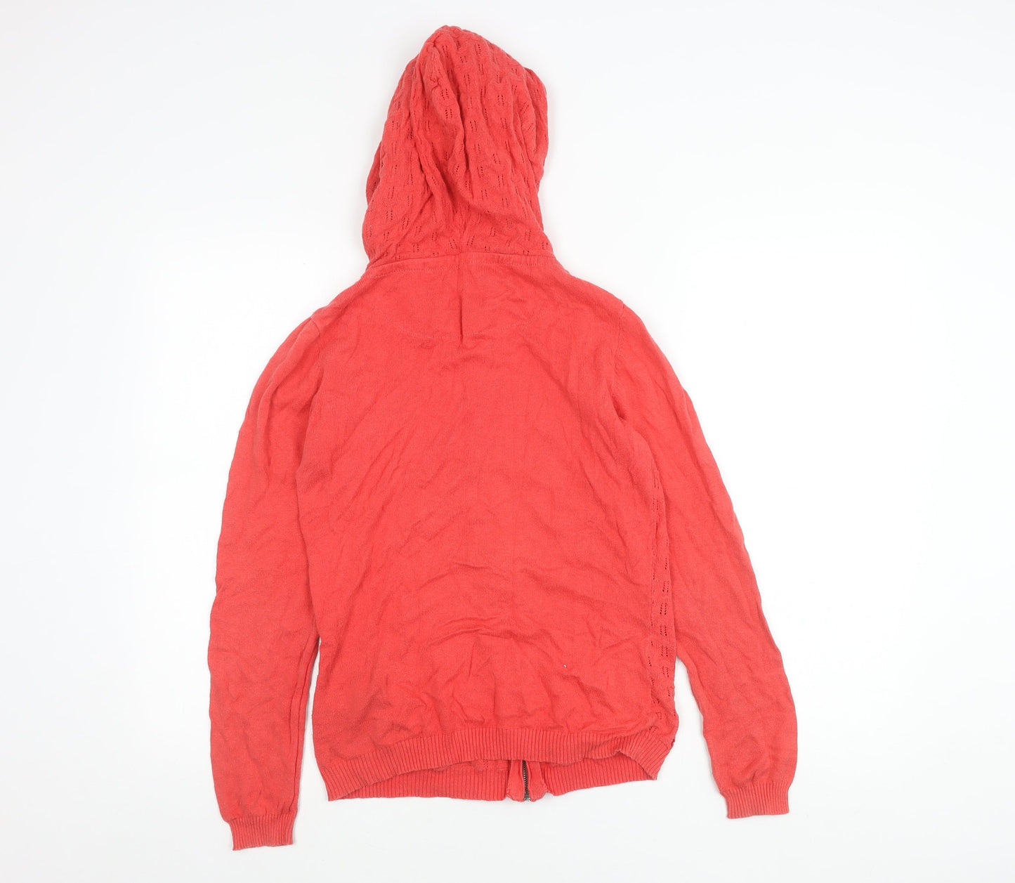 Joe Browns Womens Red Hooded Cotton Knit Zip Jacket Size 10