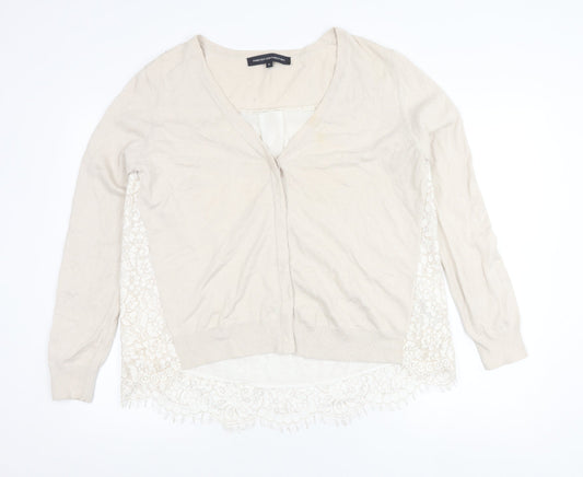 French Connection Womens Beige XL Lace Back V-Neck Cardigan