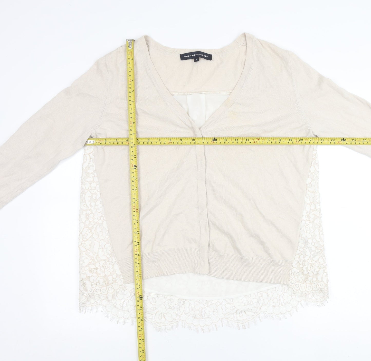 French Connection Womens Beige XL Lace Back V-Neck Cardigan