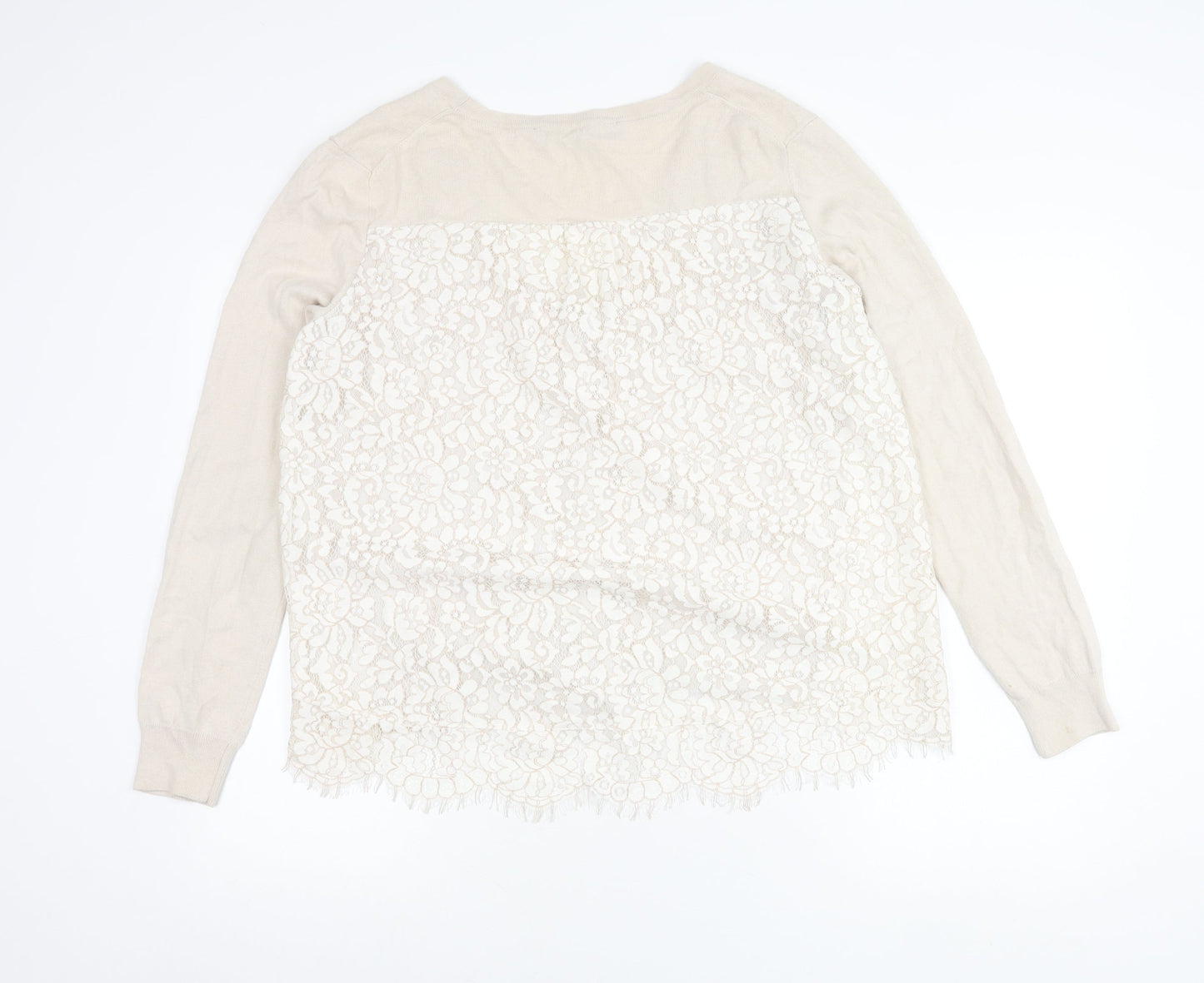 French Connection Womens Beige XL Lace Back V-Neck Cardigan
