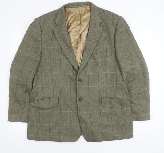 Alpendale Unisex Green Wool Checked Tweed Suit Jacket Size 44 Classic Country Style