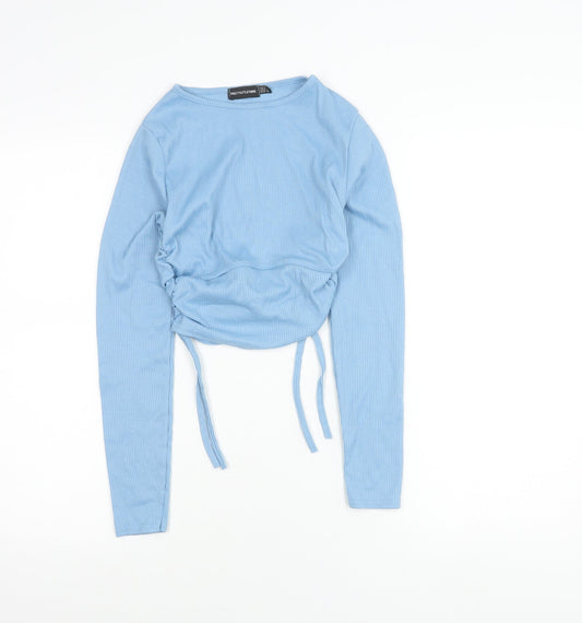 PrettyLittleThing Womens Blue Size 8 Cropped Long Sleeve Top
