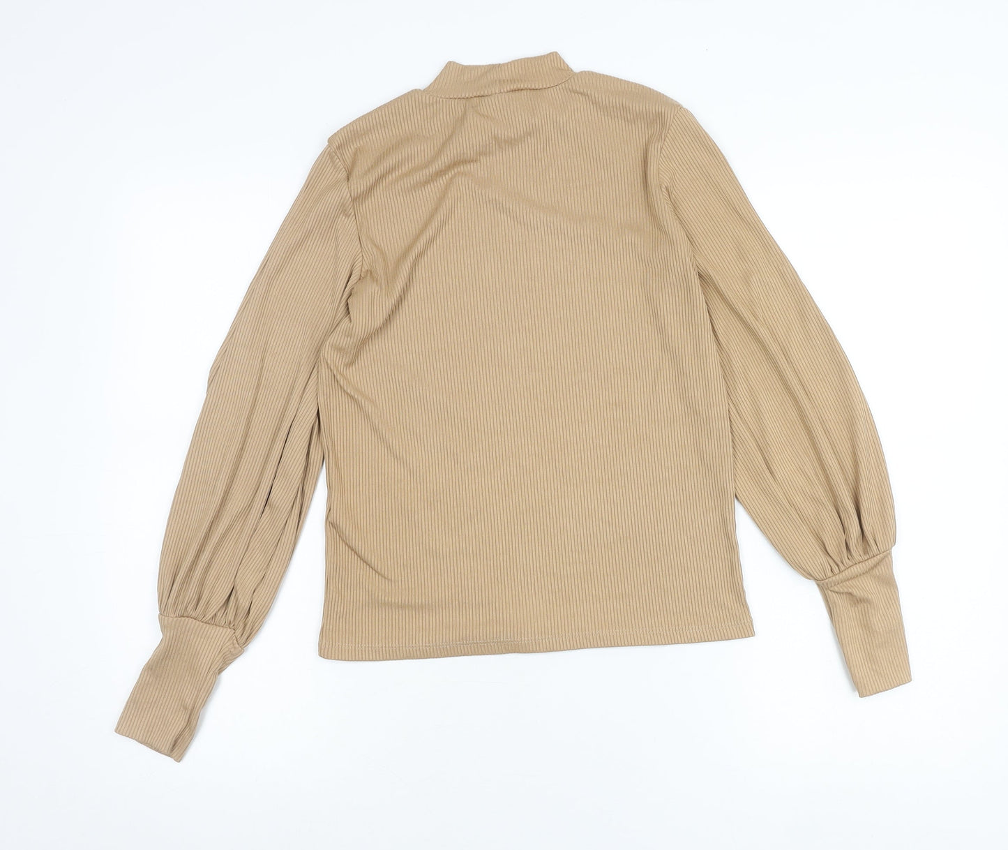 Stradivarius Women’s Beige Mock Neck Balloon Sleeve Blouse Size 8