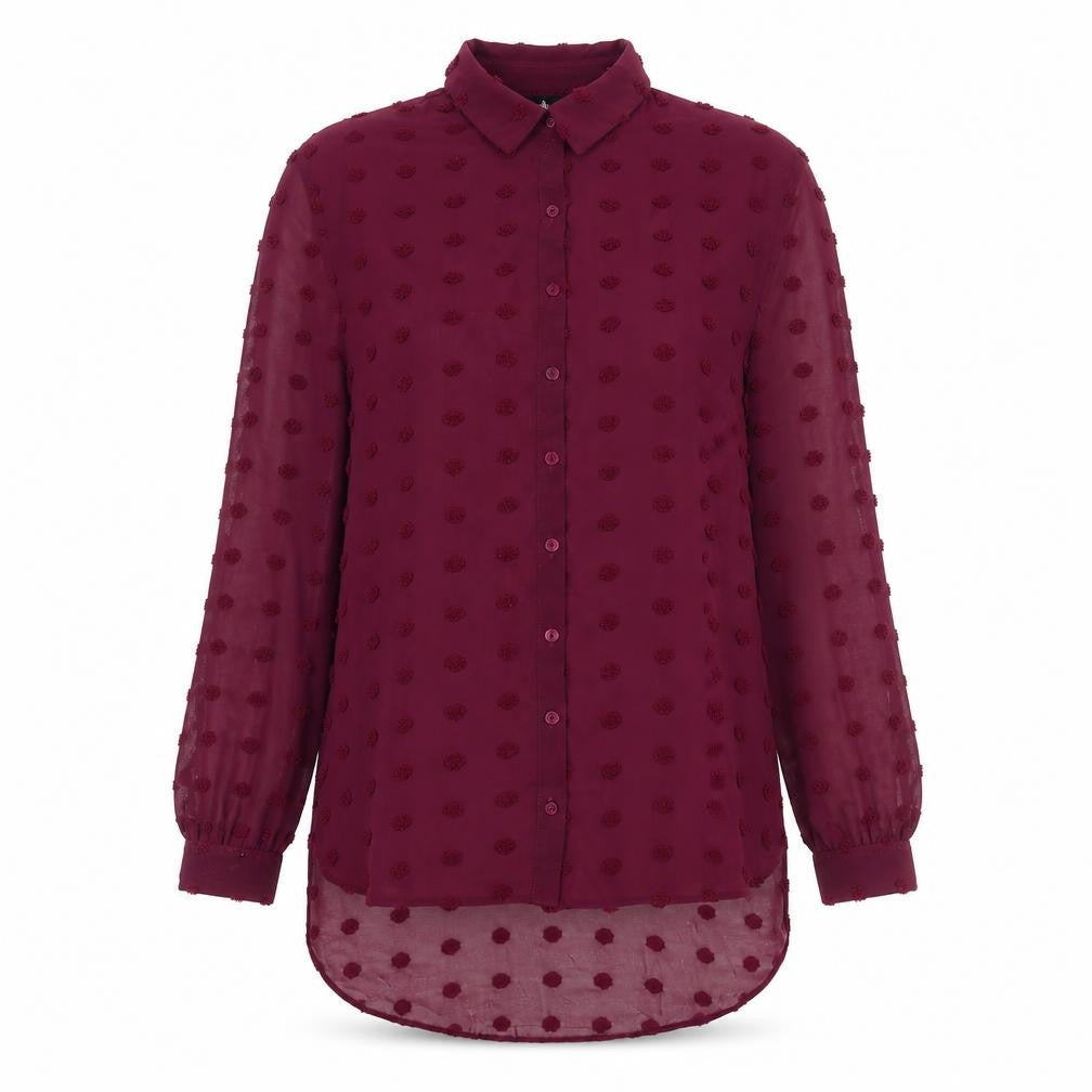 Wallis Women's Red Polka Dot Button-Up Chiffon Blouse UK 14