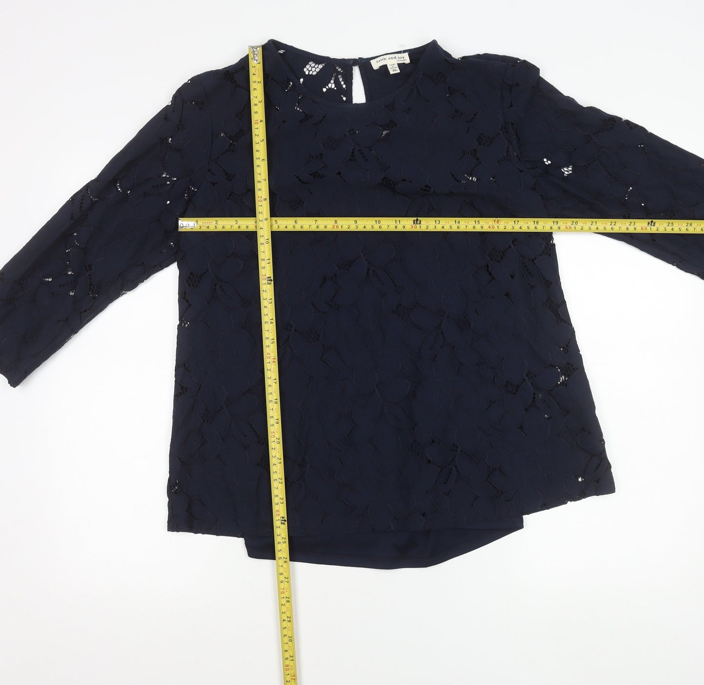 Faith and Joy Womens Blue Lace Tunic Blouse XL 3/4 Sleeve Round Neck