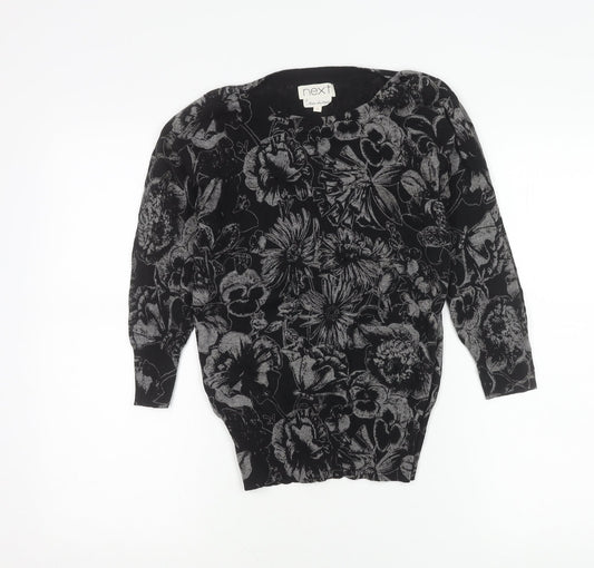 Next Women’s Black Floral Knit Tunic Blouse Size 6 Long Sleeve