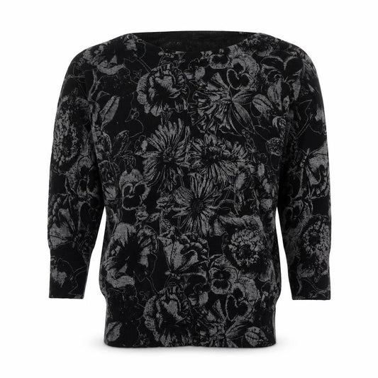 Next Women’s Black Floral Knit Tunic Blouse Size 6 Long Sleeve