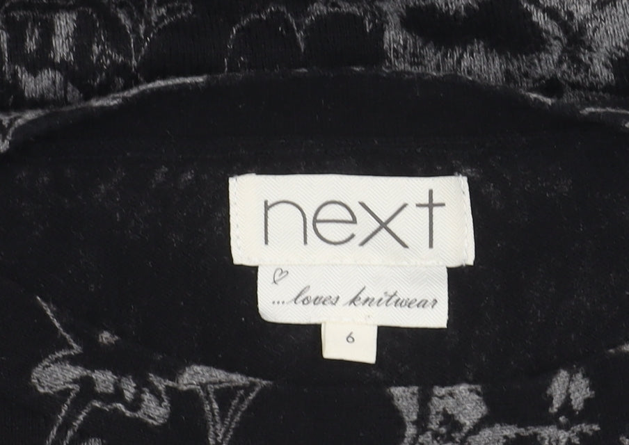 Next Women’s Black Floral Knit Tunic Blouse Size 6 Long Sleeve