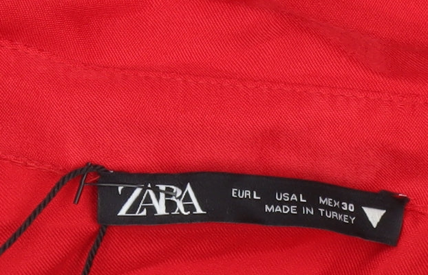 Zara Women Red Wrap Dress Size L Long Sleeve Ruched Party Cocktail