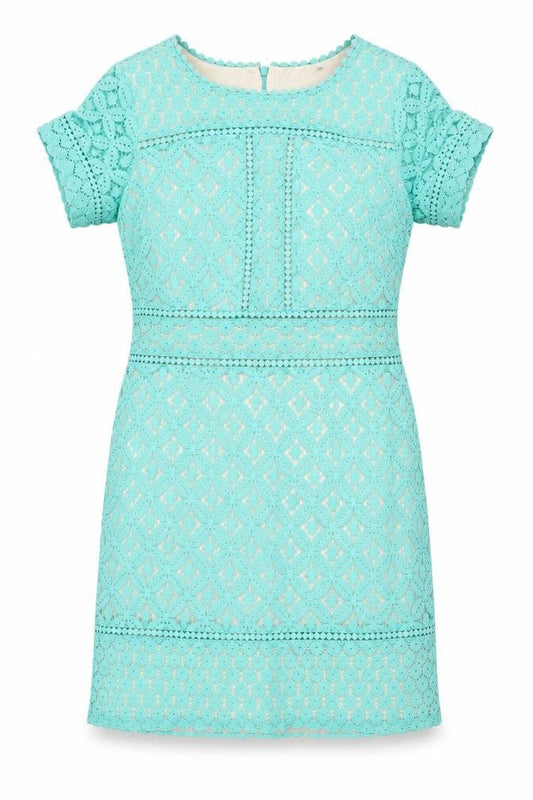 Oasis Women Blue Lace Sheath Dress Size M Short Sleeve