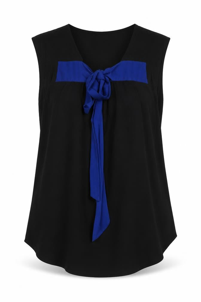 Vero Moda Womens Black Blue Bow Tunic Blouse Sleeveless Size L