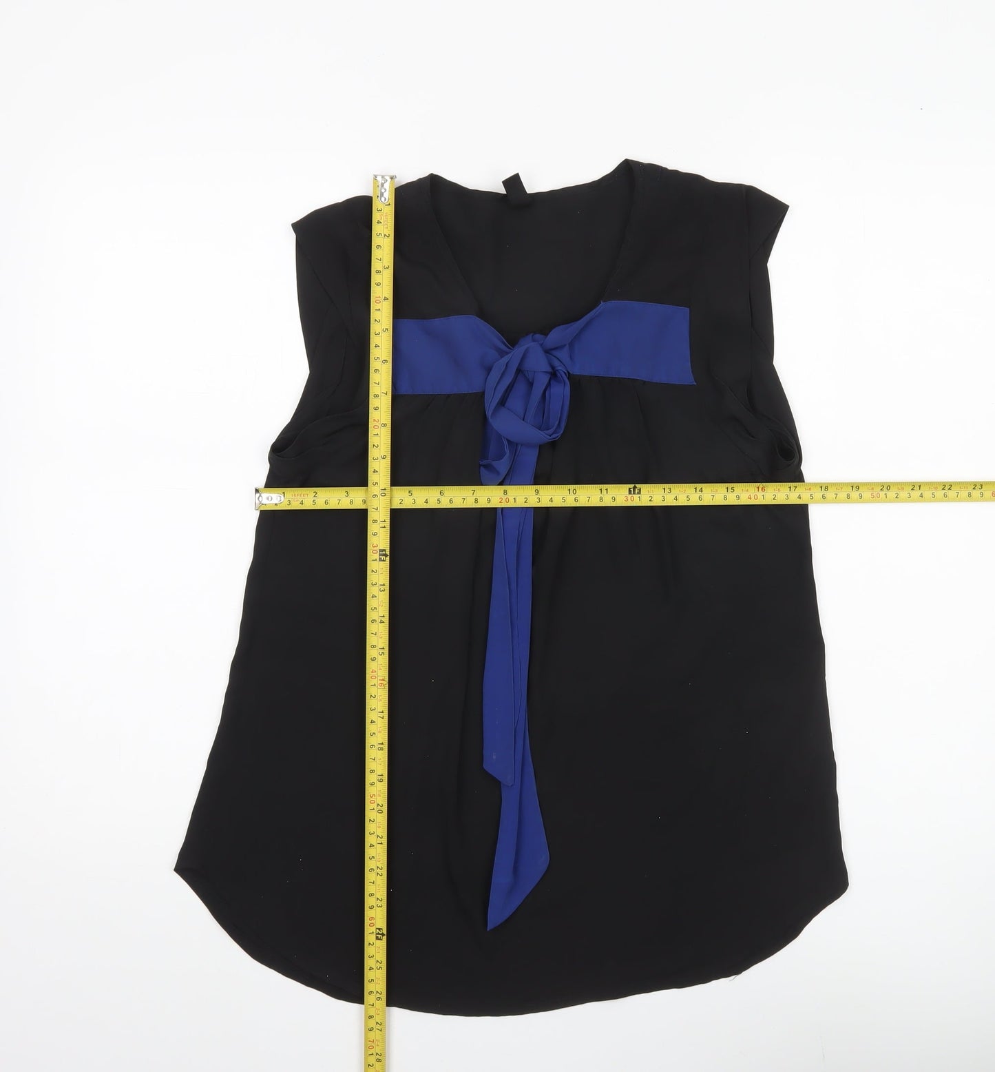Vero Moda Womens Black Blue Bow Tunic Blouse Sleeveless Size L